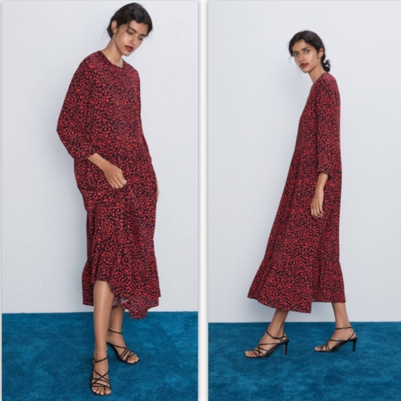 Zara Red Leopard Printed Dress last Size L* & XL* - Picture 9 of 11